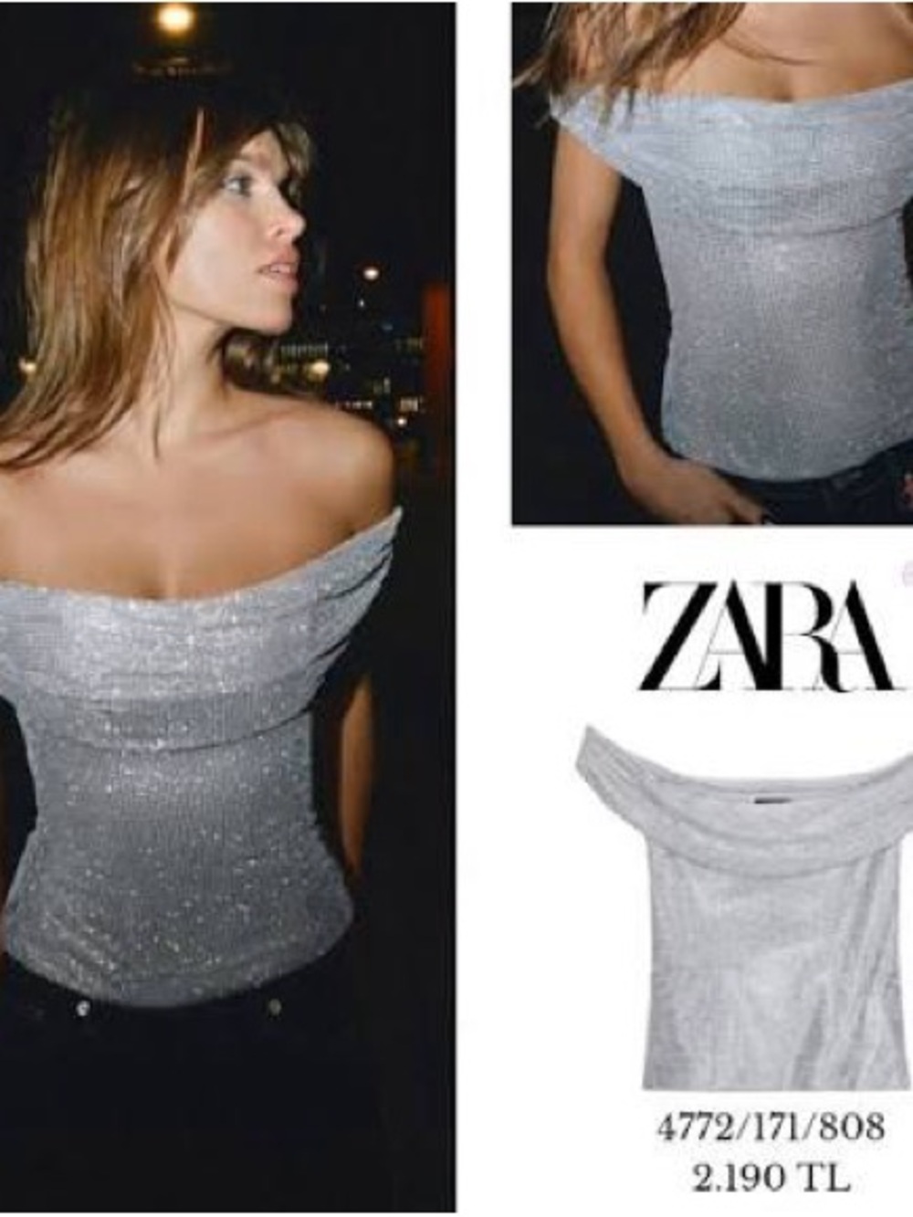 Zara Sparkle Off-Shoulder Silver Camisole